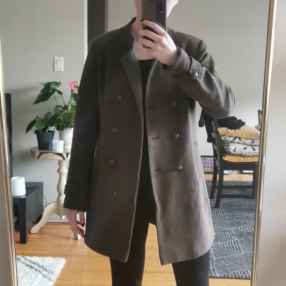 Elle Khaki Millitary collarless coat jacket - Picture 6 of 7